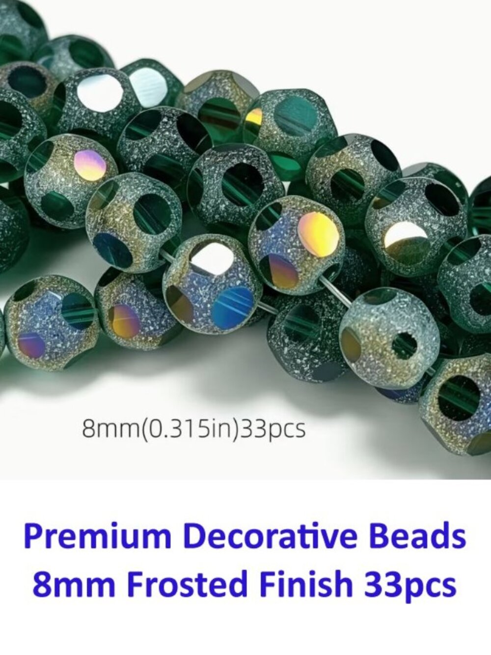 Premium Decorative Beads 8mm Frosted Finish Green 33pcs